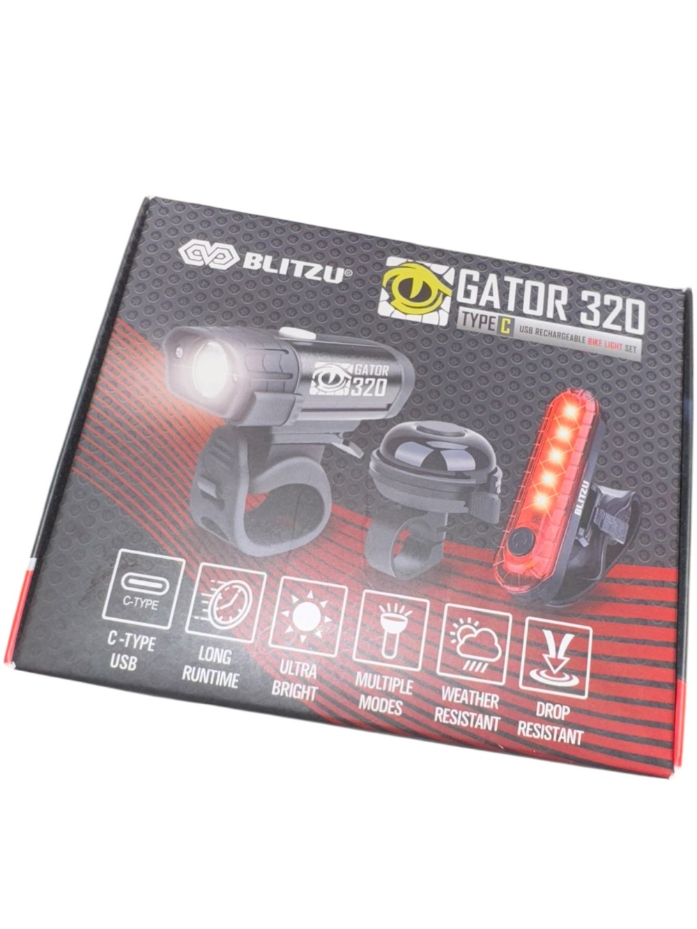 Blitzu Gator 320 Bike Light Set - Black with Red Accent